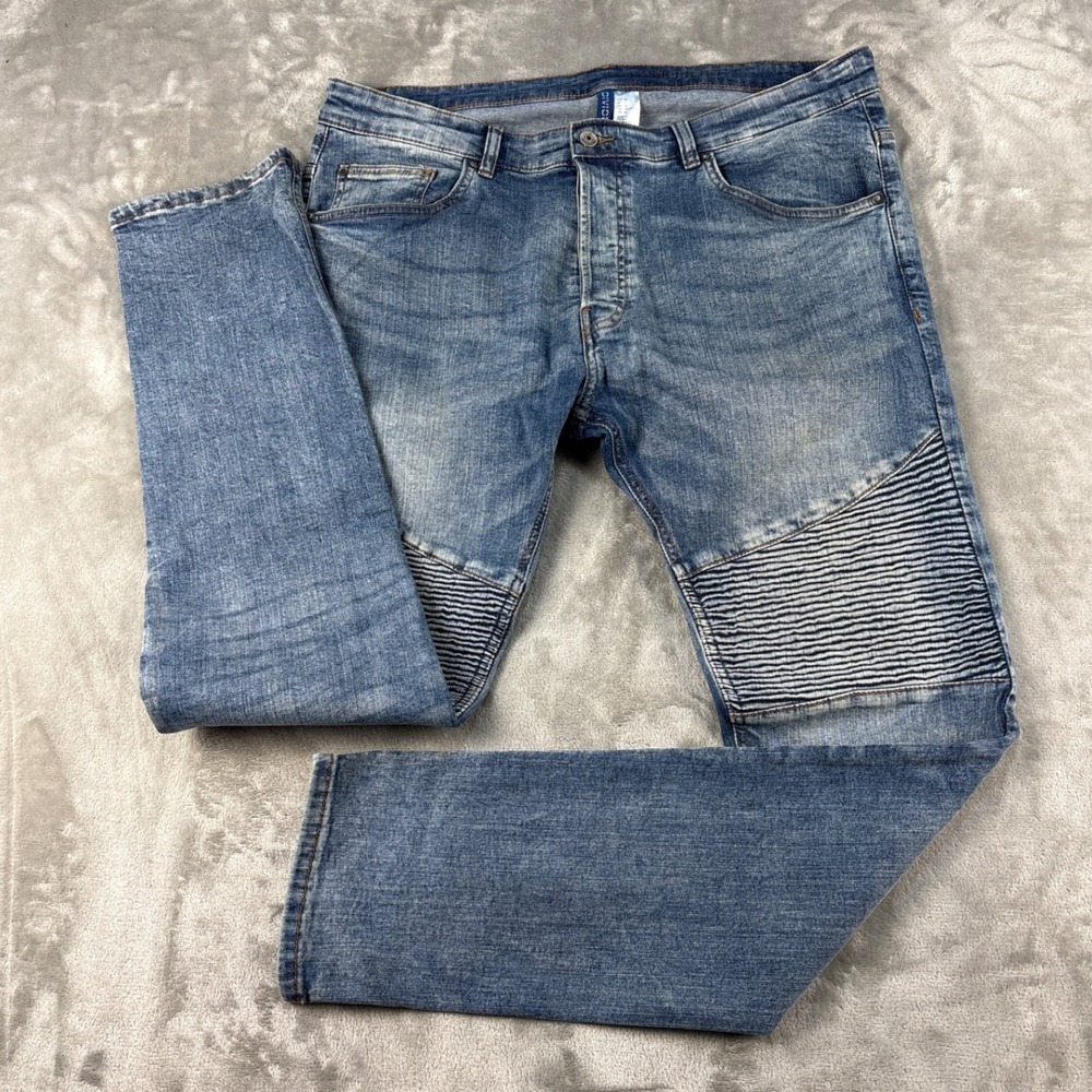 H&M Divided Jeans Mens 36 Skinny Blue Moto Ribbed EUC